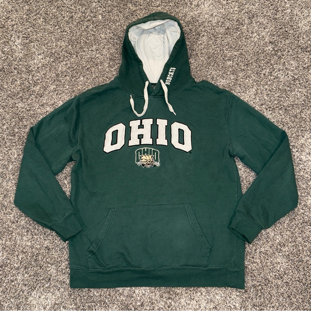 Men’s Large Stadium Athletics Ohio University OU Bobcats Hoodie Solid Green